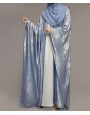 Metallic 3Pc Set Abaya- Sky