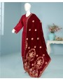 Qarmeezi Velvet 3Pc Stitched Suit- Maroon