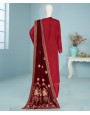 Qarmeezi Velvet 3Pc Stitched Suit- Maroon