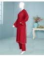 Qarmeezi Velvet 3Pc Stitched Suit- Maroon