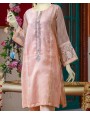 Organza 2Pc Stitched Suit-Peach