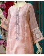 Organza 2Pc Stitched Suit-Peach